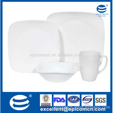 square cheap white porcelain dinner plate, big mug, square cereal bowl